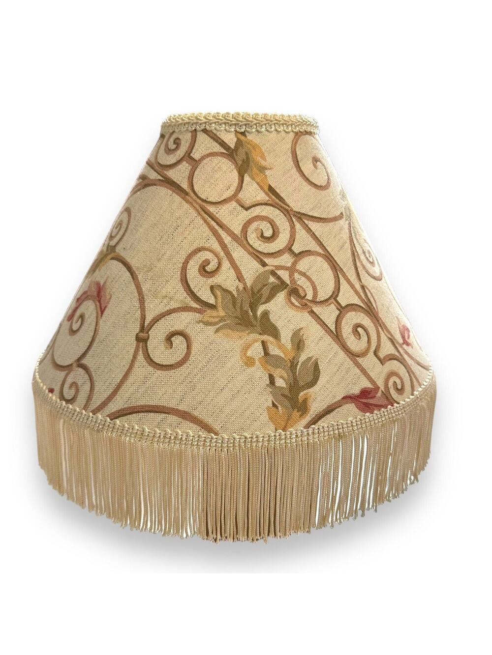 Vintage Lamp Shade Victorian Art Deco Style Fringe Scroll Floral Leaves 8.5"
